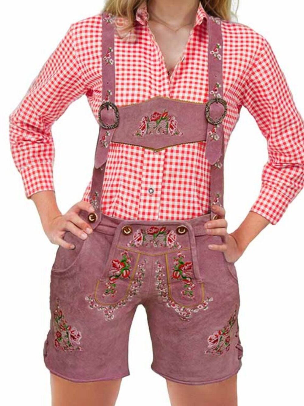 Women's Rose Pink Lederhosen Oktoberfest Outfit  Bavarian German Traditional